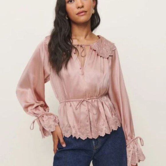 Reformation Kacey Musgraves NWT Lillie Eyelet Embroidered Silk Top Boho Western - Picture 15 of 15
